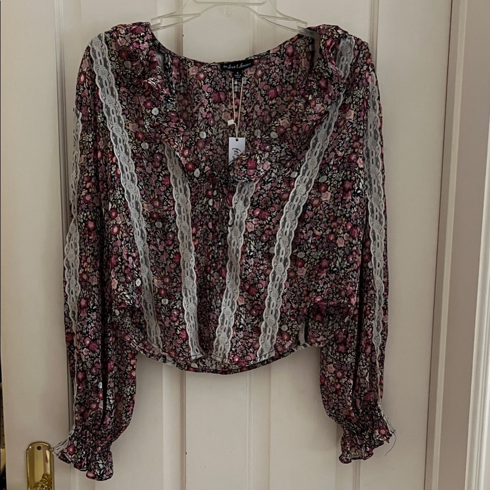 NWT - For Love And Lemons Floral Lace Blouse - Pink and Black